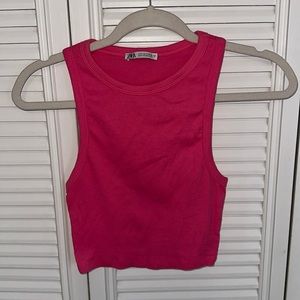 Zara Pink High Neck Ribbed Tank Top